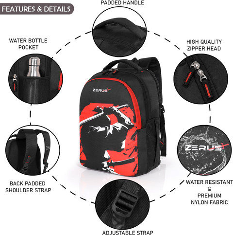 ZERUS Ninja Samurai Print Backpack for School College Office