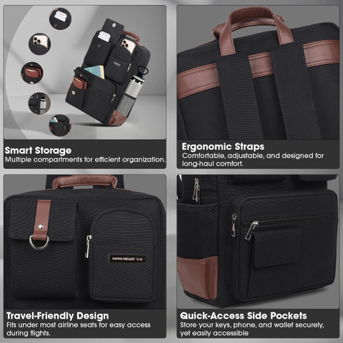 MOVE-MEANT Aurora 35L Black Canvas Laptop Backpack for Men and