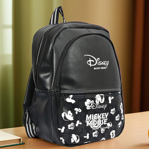 DISNEY Mickey Waterproof Leather School Bag for Kids |Black Waterproof  School Bag