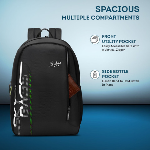 SKYBAGS Dank Black 28L Casual Backpack with Adjustable Strap - Main Image
