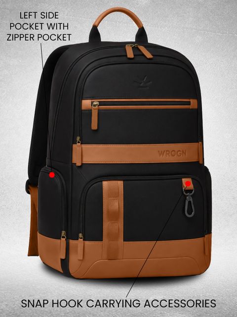 WROGN Large 40 L Laptop Backpack Unisex Urban Heritage Pro with Anti Theft Pocket & Rain Cover (Black) - Image 8