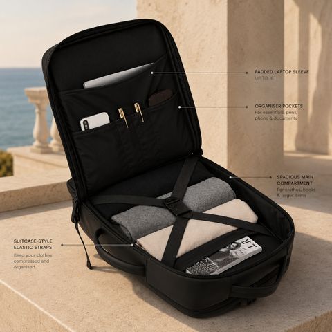 WESLEY Large 50L Laptop Backpack Anti Theft Black - Image 8