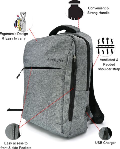 AweStuffs Anti Theft Compact Smart Backpack Inch Laptop Bag with USB  Charging Port 30 L Laptop Backpack