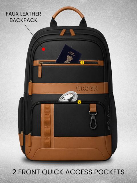 WROGN Large 40 L Laptop Backpack Unisex Urban Heritage Pro with Anti Theft Pocket & Rain Cover (Black) - Image 4
