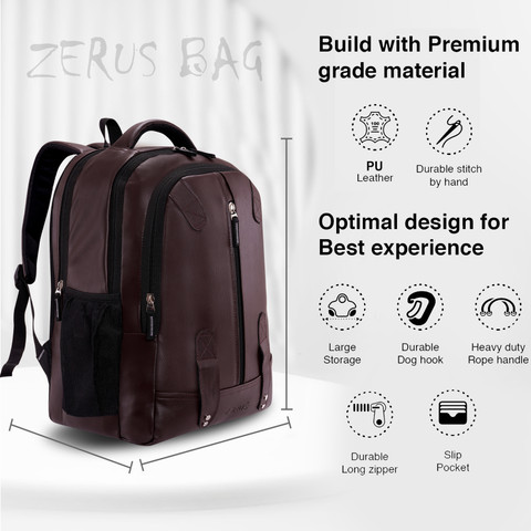 ZERUS PU Leather Backpack For Men Women Travel Bagpack For Office School  College 40 L Laptop Backpack