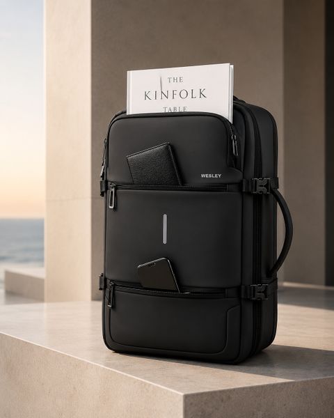 WESLEY Large 50L Laptop Backpack Anti Theft Black - Image 6