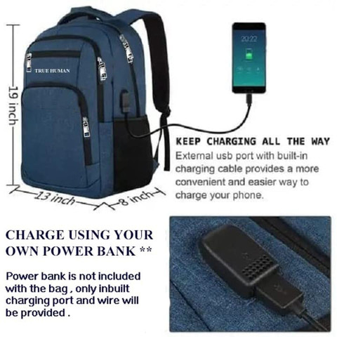 True Human Anti-Theft backpack With USB charging Port travel Bag,Office  bag,college bag 32 L Laptop Backpack