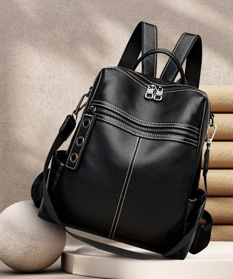 HouseOfCommon Black Leather Backpack Convertible Backpack And Handbags For  Womens 30 L Backpack