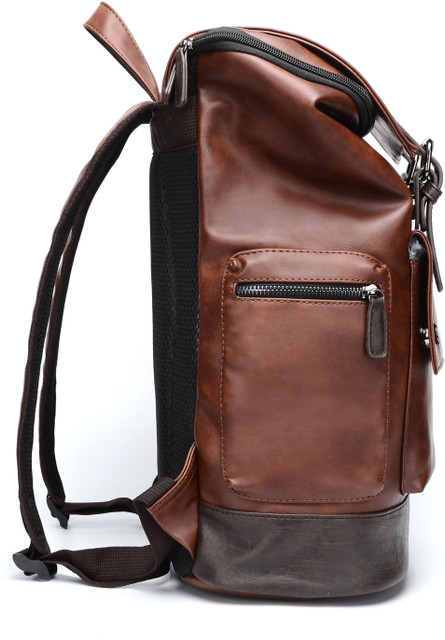 FUR JADEN Brown Leather Spacious Laptop Backpack cum Hiking Bag