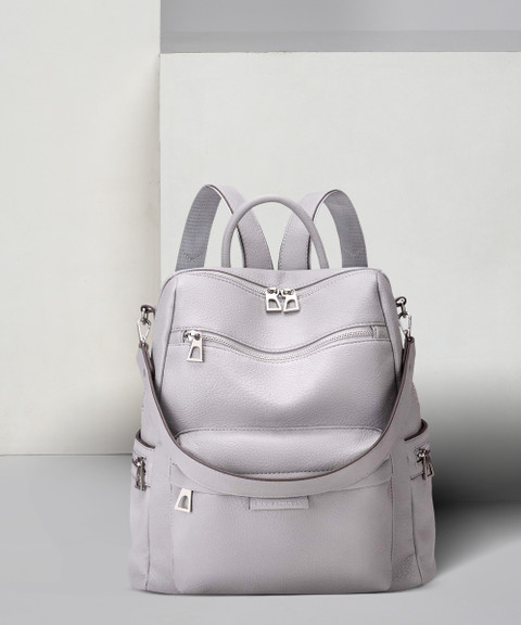 Backpack Purse Grey Leather Rucksack Womens BOSTANTEN Laptop