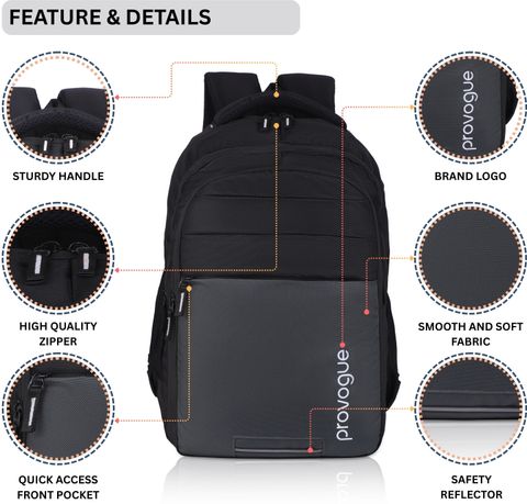 PROVOGUE Medium 25 L Laptop Backpack Casual Backpack for College & Office Use (Men & Women) (Black, Grey) - Image 6