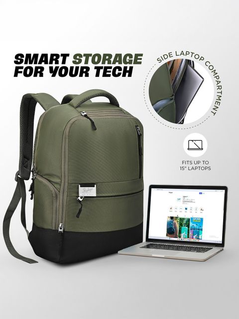 SKYBAGS Small 20 L Laptop Backpack Nero 15 Inch Anti-Theft Laptop Compatible | 3 Compartments | Trolley Sleeve (Green) - Image 8