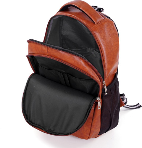 SKY RISE FlyNett Premium Light Brown Leather Finish Backpack with Dual  Zippers 20 L Backpack