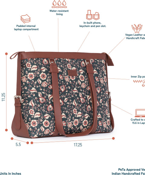 ZOUK Women Handcrafted Blue Kalamkari Women's Office  Bag|College Bag Shoulder Bag