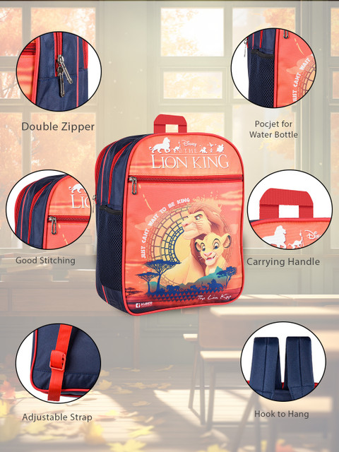 DISNEY The Lion King Compartment Kids School Bags|Travel Backpack|Orange  Waterproof School Bag