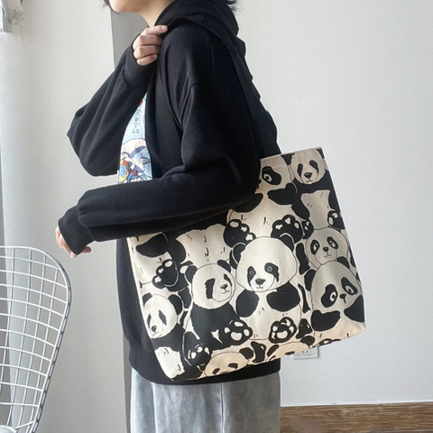 Flipkart.com | KILLFE Panda Pattern Tote Bag Zip Pocket Reusable