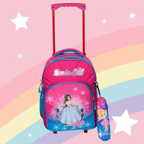 Indian Riders baby wonder girl School Kids Bag 16 Inches- Queen Pink  School Bag Trolley Bag Waterproof Trolley