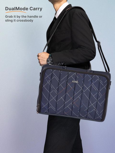 ZOUK Bombay Tartan Pro Laptop Bag (Blue) Messenger Bag (Grey, 11.36 L) - Image 4