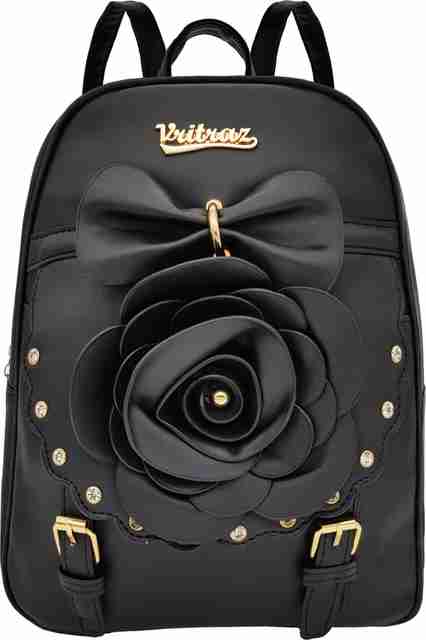 VRITRAZ Rose PU Leather Backpack Purse Shoulder Bag, Handbag for Women  Girls Ladies Black 12 L Backpack