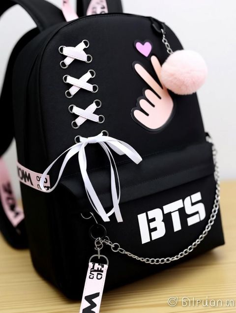 cute black mini bts jungkook backpack Funko Pop! Mini-Backpack: Band with Hearts, All Over Print features DIY patches for a personalized touch BTS Boy With Luv Icon
