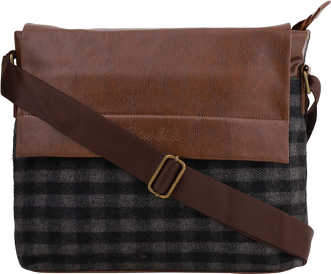 Hometail Premium Canvas Crossbody Sling Bag Faux Leather Office College bag  with Strap Sling Bag