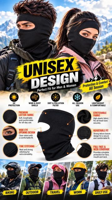 ZENLINK Black Bike Face Mask for Men & Women (Size: Free, Balaclava) - Image 4