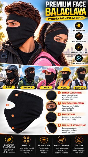 ZENLINK Black Bike Face Mask for Men & Women (Size: Free, Balaclava) - Image 5