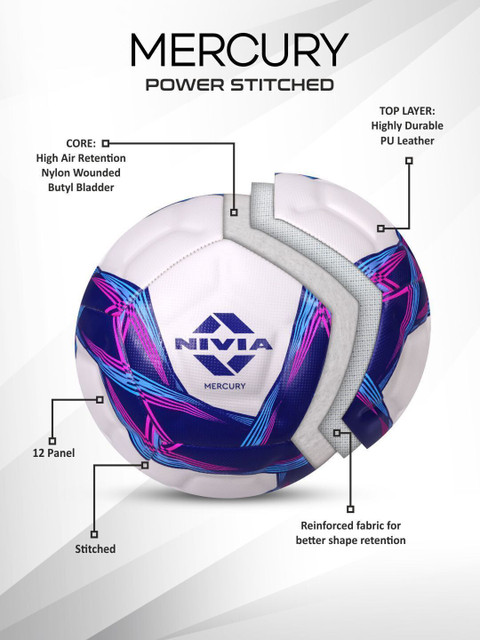 Nivia Design NIVIA Mercury, 12 Panel Design, PU Leather, Power Stitched, Soccer ...