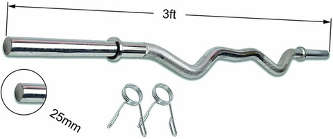 Watson Straight Barbell 3Feet Curl (25mm) Weight Bar, Solid Iron