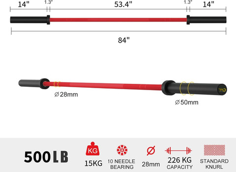 YMD FT Red-Black Bar Olympic Weightlifting Powerlifting Gym