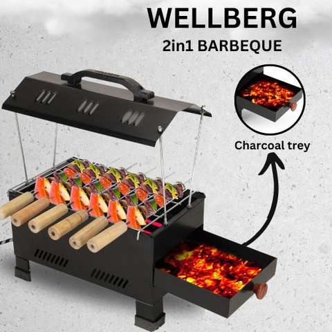 WELLBERG 2-in-1 1200W BBQ, Perfect for Home Cooking, Versatile and Reliable  Charcoal Electric Grill