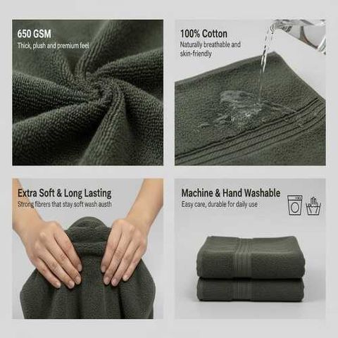 ThreadTheory Cotton 650 GSM Bath, Sport, Hair Towel - Image 6