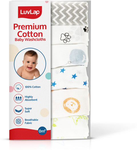 LuvLap Cotton 181 GSM Premium Baby Washcloth for New Born, 100% Hosiery Cotton Cloth, Bath, Face Towel Set