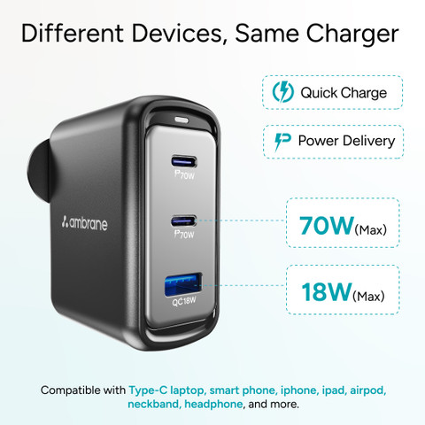 Ambrane Ipad Charger 18w Ambrane Unbreakable 60W 3A Fast Charging