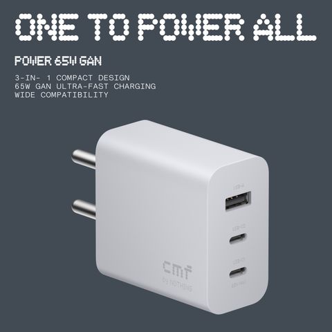 CMF by Nothing 65 W GaN Multi-pin Wall Charger for Mobile (Light Grey) - Image 5