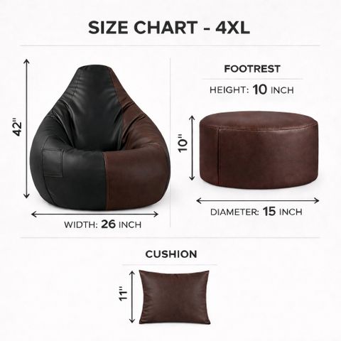 SHIRA 24 4XL Tear Drop Bean Bag Cover (Without Beans) (Black, Brown) - Image 5