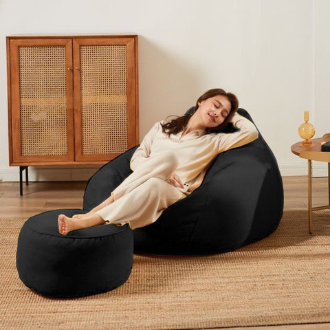 Kam's Lieu 4XL Bean Bag with Footrest Ready To Use Faux Leather Teardrop  Bean Bag With Bean Filling
