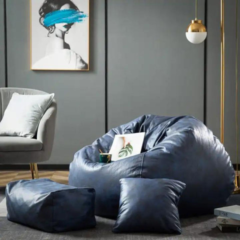 Kam's Lieu XXL Premium Imported Leather Bean Bag with Footrest and