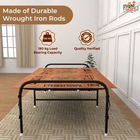 FurniGully Bharat Folding Cot Plywood Foldable Bed Single Home Cum