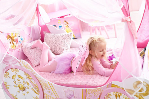 Girl Princess Sleigh Bed Pink Princess Carriage Bed Kid's Bed