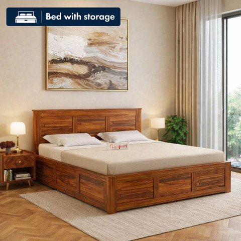 ベッド Ganpati Arts Sheesham Wood Swiss Bed For Bedroom/Wooden Cot/Bed