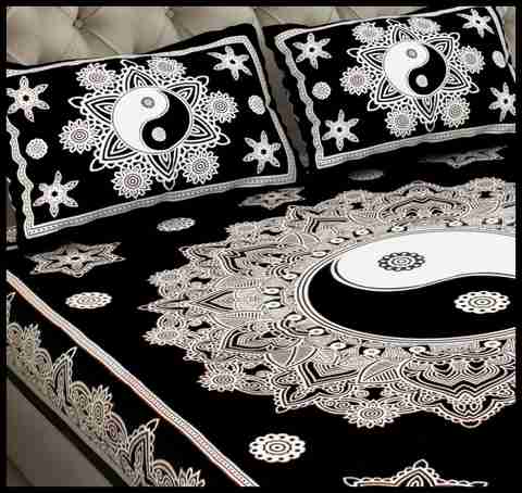 JAIPUR PRINTS Cotton Double Flat 220 TC Jaipuri Prints 1 Summer Bedsheet with 2 Pillow Covers (Black) - Image 2