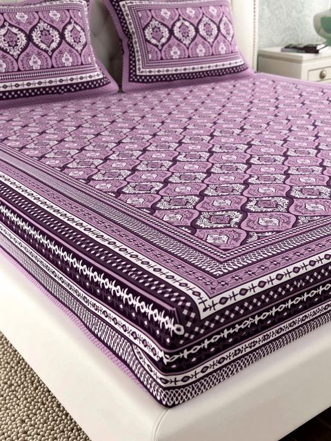 Leo Creation Cotton Double Bedsheet with 2 Pillow Covers (Purple) - Image 8