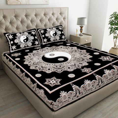 JAIPUR PRINTS Cotton Double Flat 220 TC Jaipuri Prints 1 Summer Bedsheet with 2 Pillow Covers (Black) - Image 6