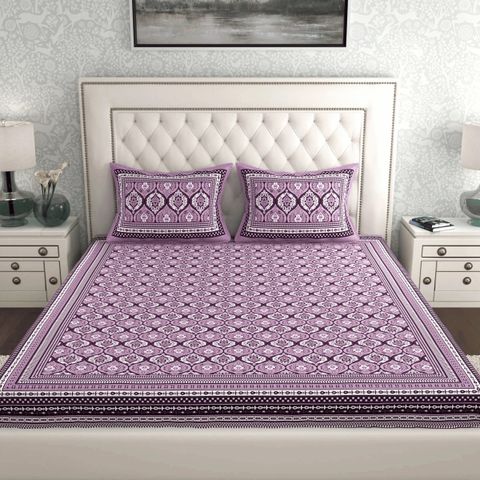 Leo Creation Cotton Double Bedsheet with 2 Pillow Covers (Purple) - Image 7