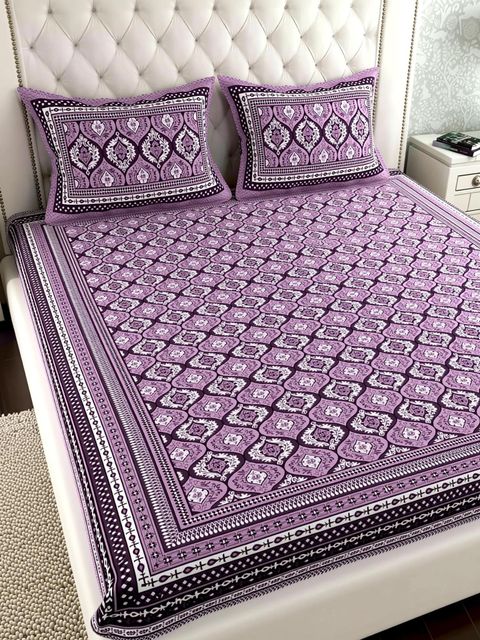 Leo Creation Cotton Double Bedsheet with 2 Pillow Covers (Purple) - Image 6