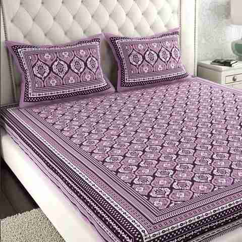 Leo Creation Cotton Double Bedsheet with 2 Pillow Covers (Purple) - Image 5
