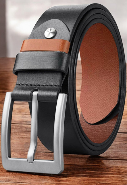 Roadster Men Formal Black Genuine Leather Belt BLACK-2 Price in