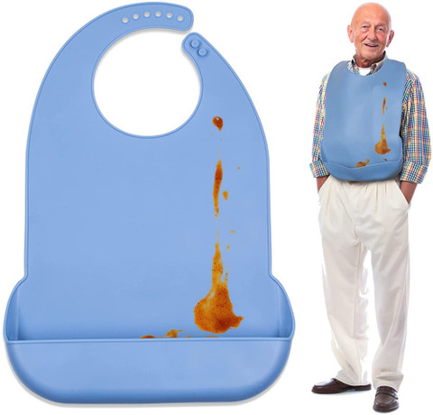 HASTHIP Silicone Adult Bibs Large Reusable Catch-All Pocket Adjustable Size  Waterproof