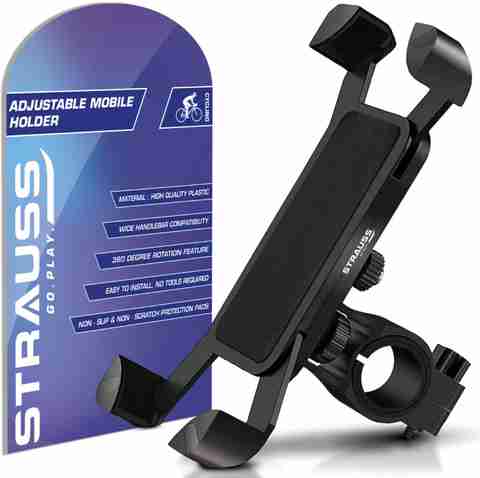 Strauss Adjustable Bicycle Mobile Holder Mobile Holder for Bikes Cycle,  (Black) Bicycle Phone Holder